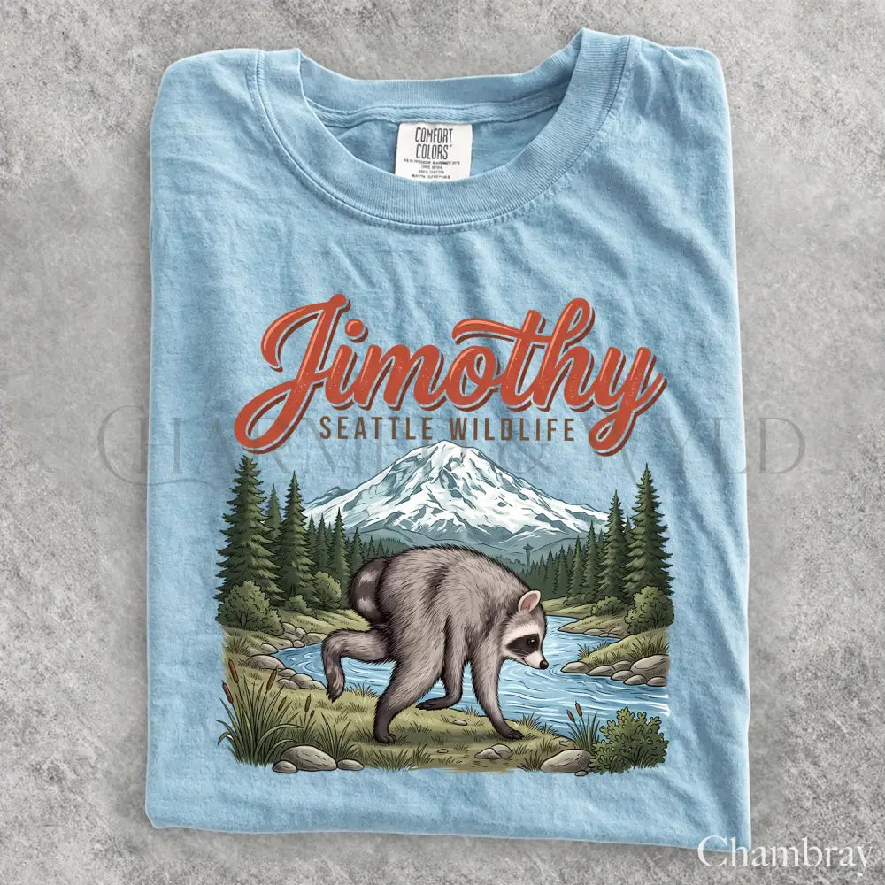 Seattle Wildlif Jimothy Raccoon Comfort Colors T-Shirt - Chambray / S - T-Shirt