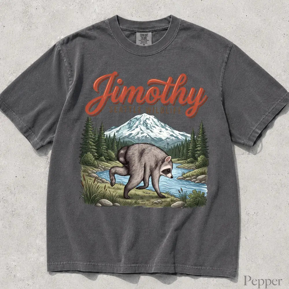 Seattle Wildlif Jimothy Raccoon Comfort Colors T-Shirt - Pepper / S - T-Shirt