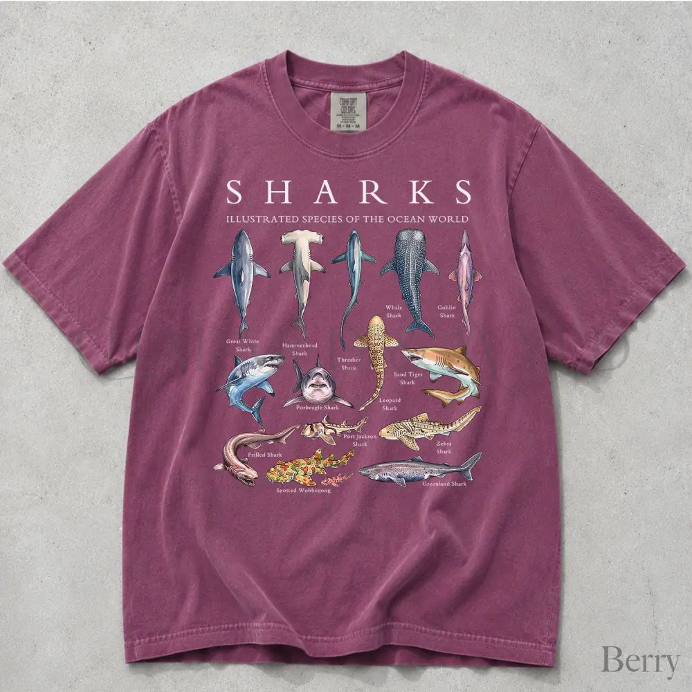 Shark Chart Comfort Colors T-Shirt - Berry / S - T-Shirt