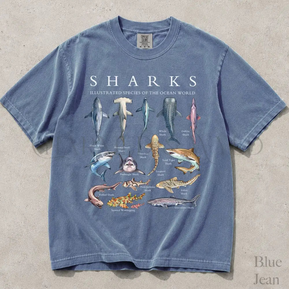 Shark Chart Comfort Colors T-Shirt - Blue Jean / S - T-Shirt