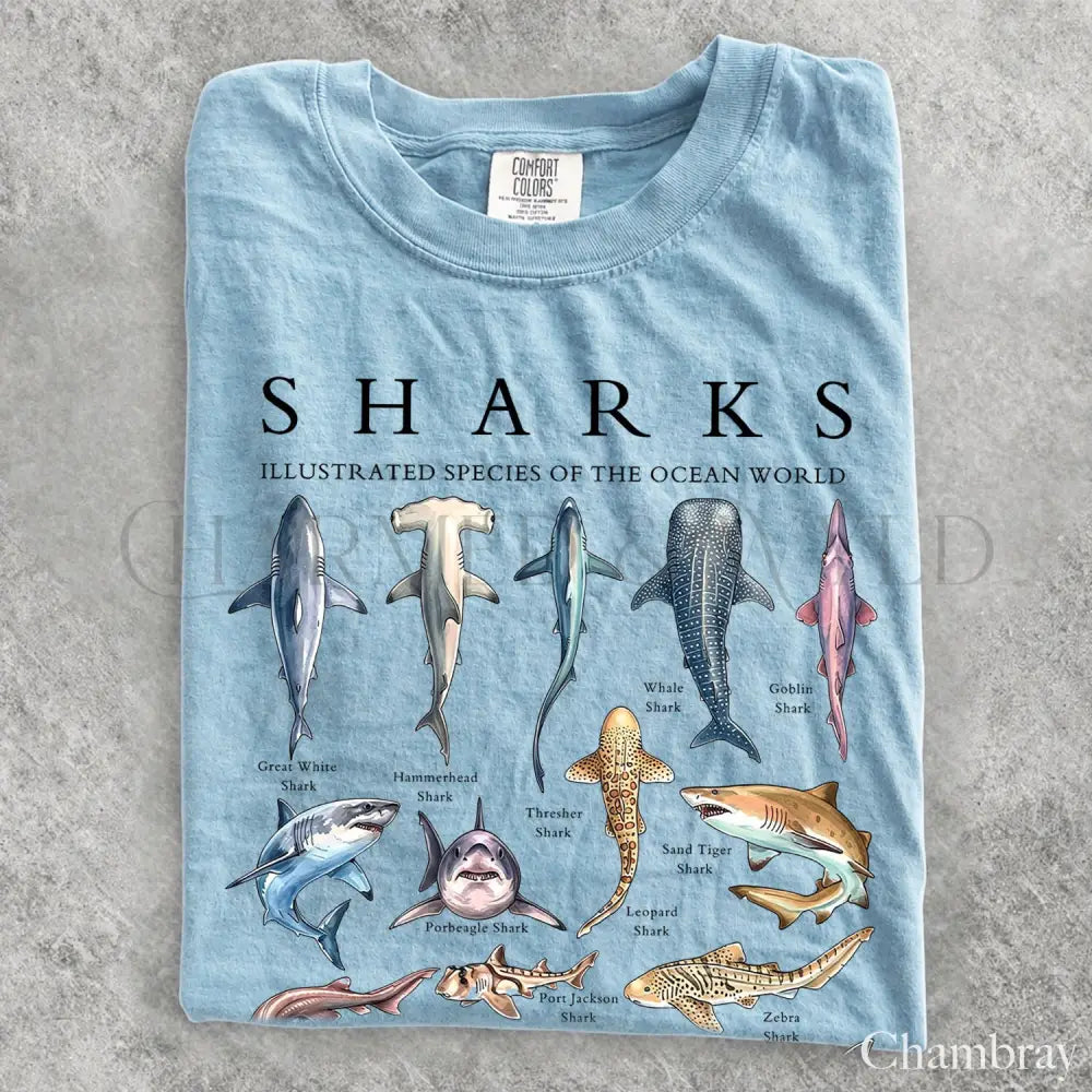 Shark Chart Comfort Colors T-Shirt - Chambray / S - T-Shirt