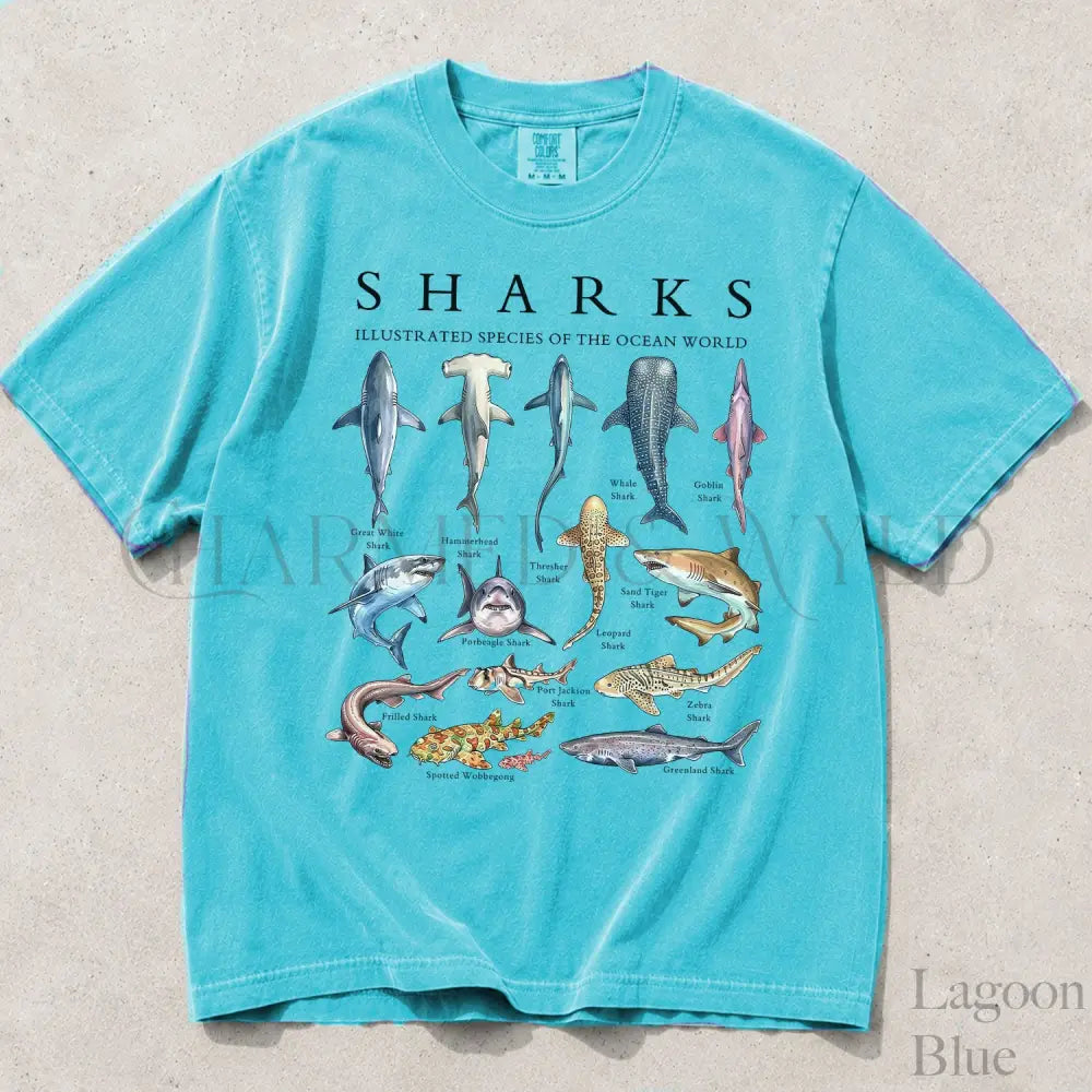 Shark Chart Comfort Colors T-Shirt - Lagoon Blue / S - T-Shirt