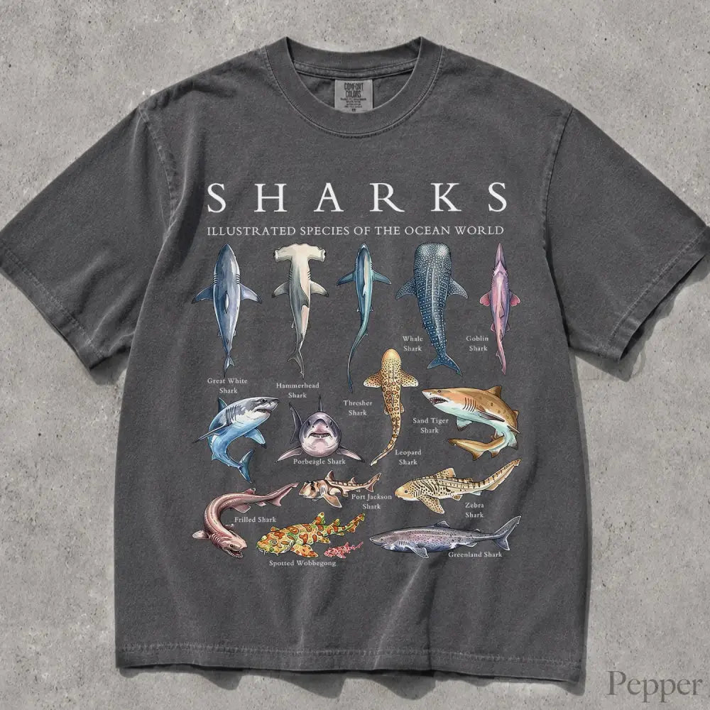 Shark Chart Comfort Colors T-Shirt - Pepper / S - T-Shirt