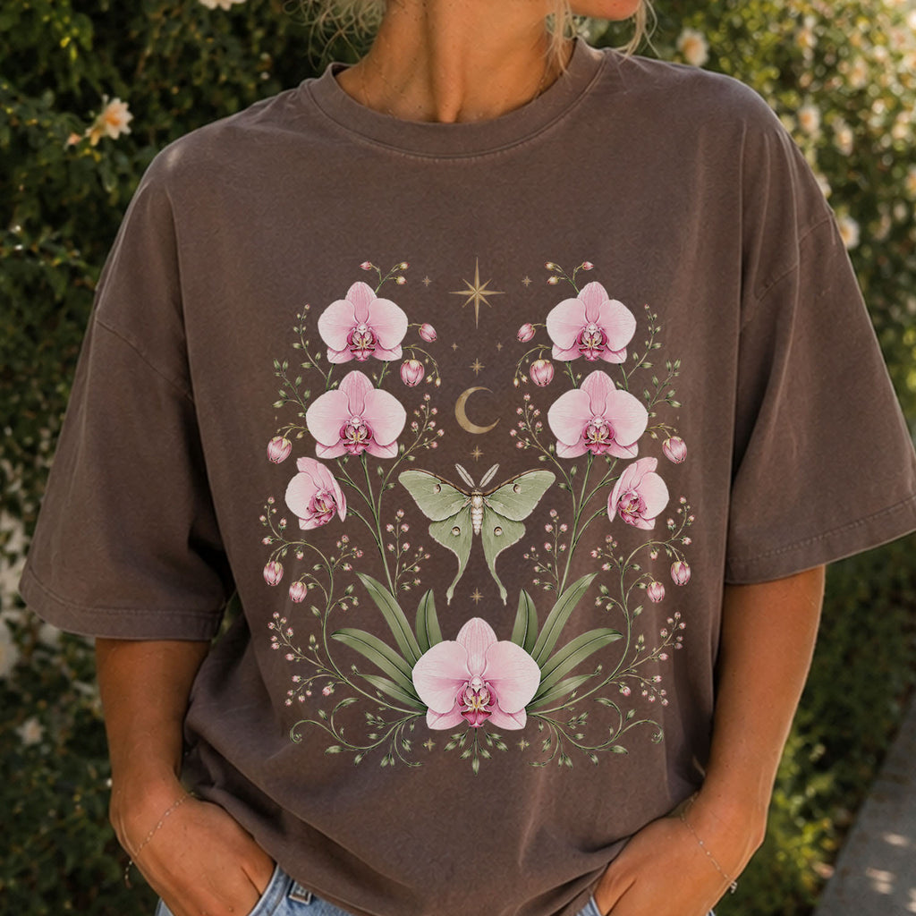 Moonlit Pink Orchid Flower T-Shirt