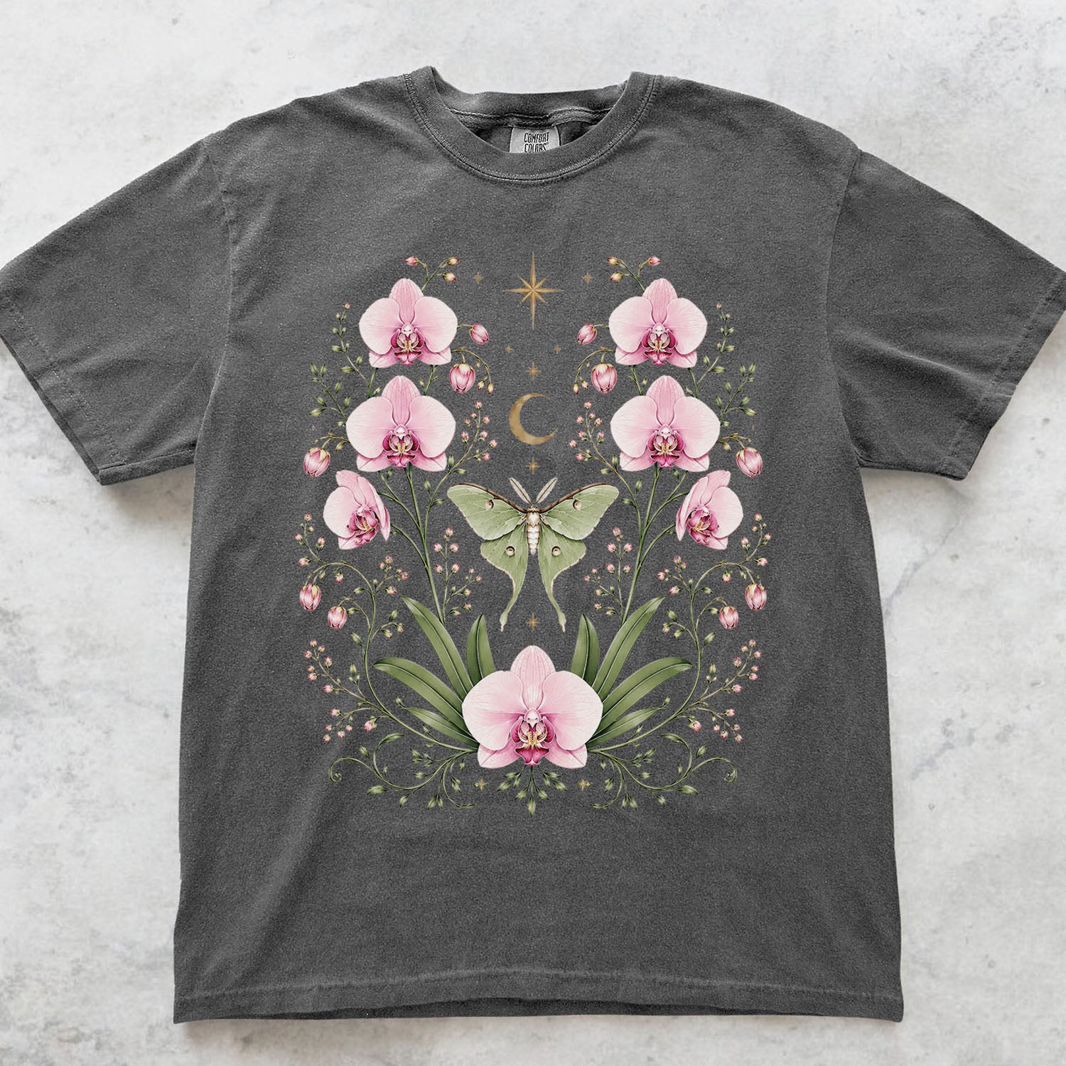 Moonlit Pink Orchid Flower T-Shirt