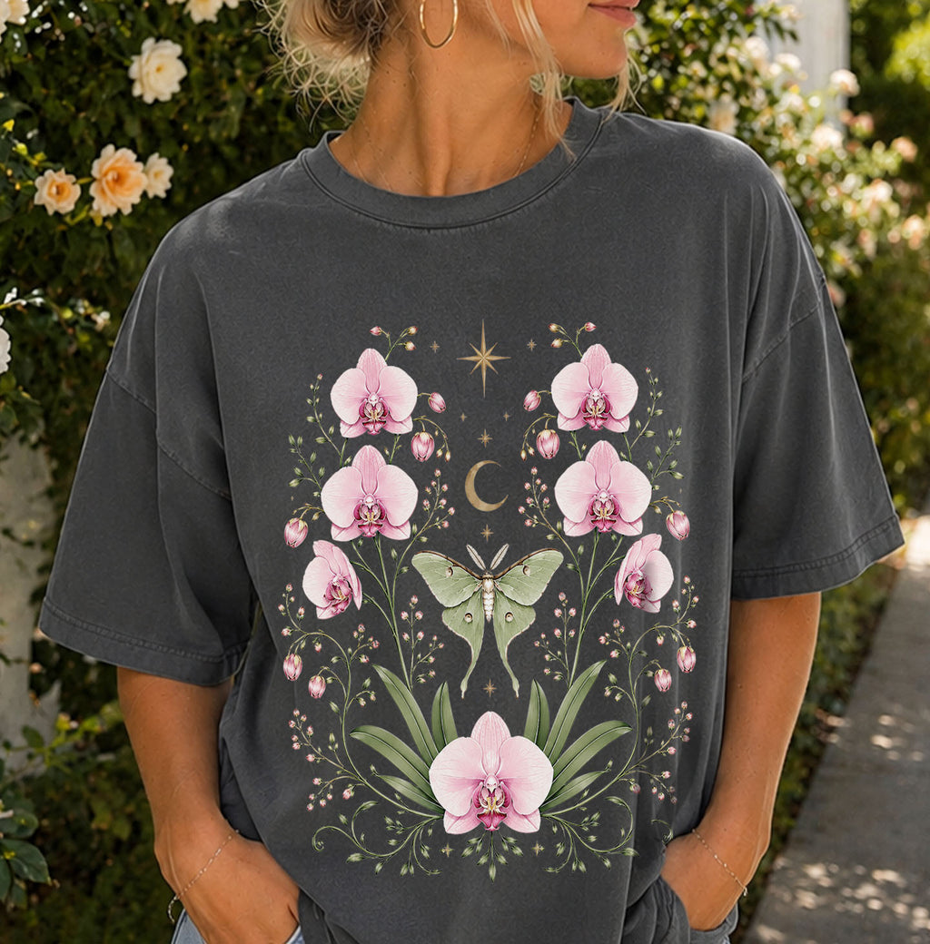 Moonlit Pink Orchid Flower T-Shirt