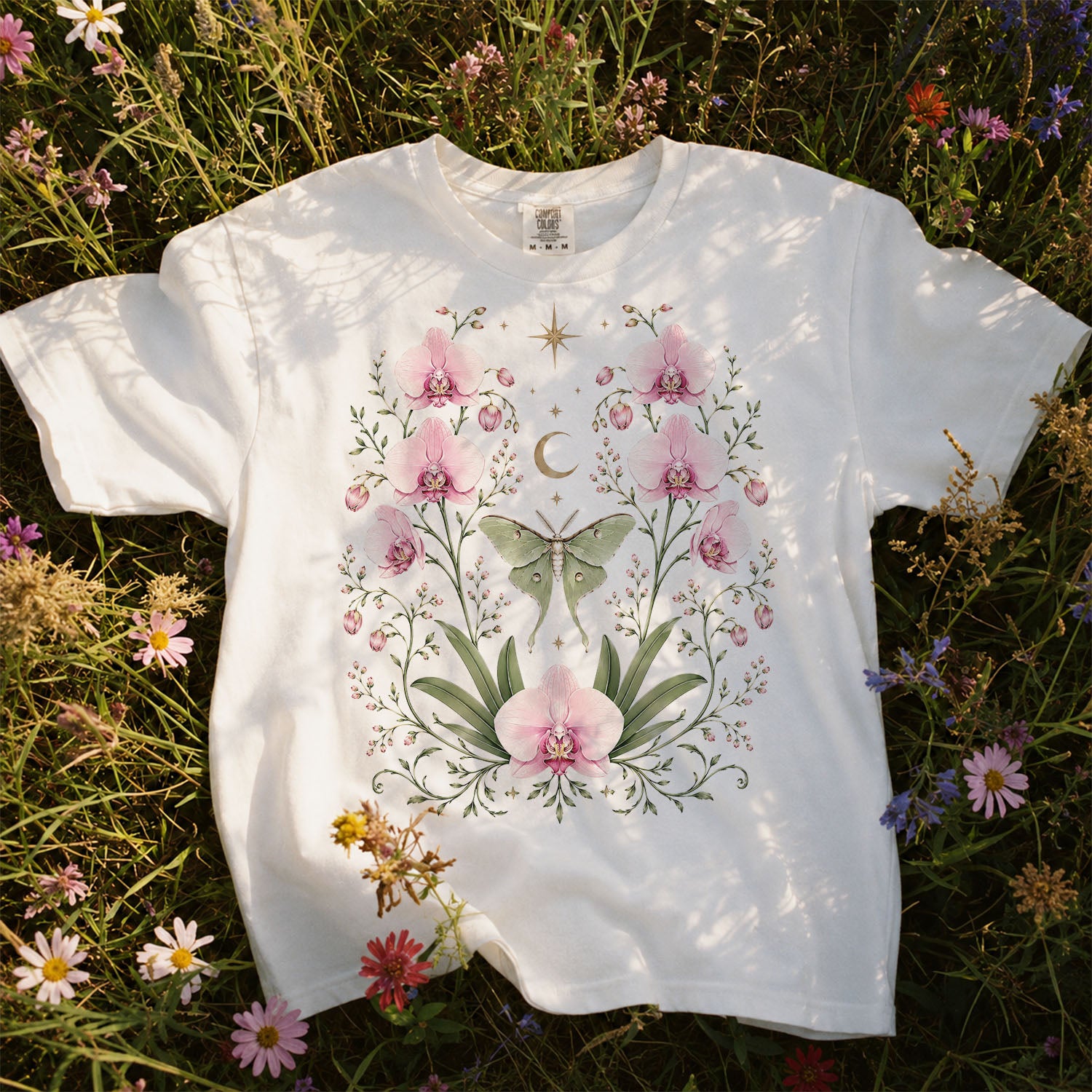 Moonlit Pink Orchid Flower T-Shirt