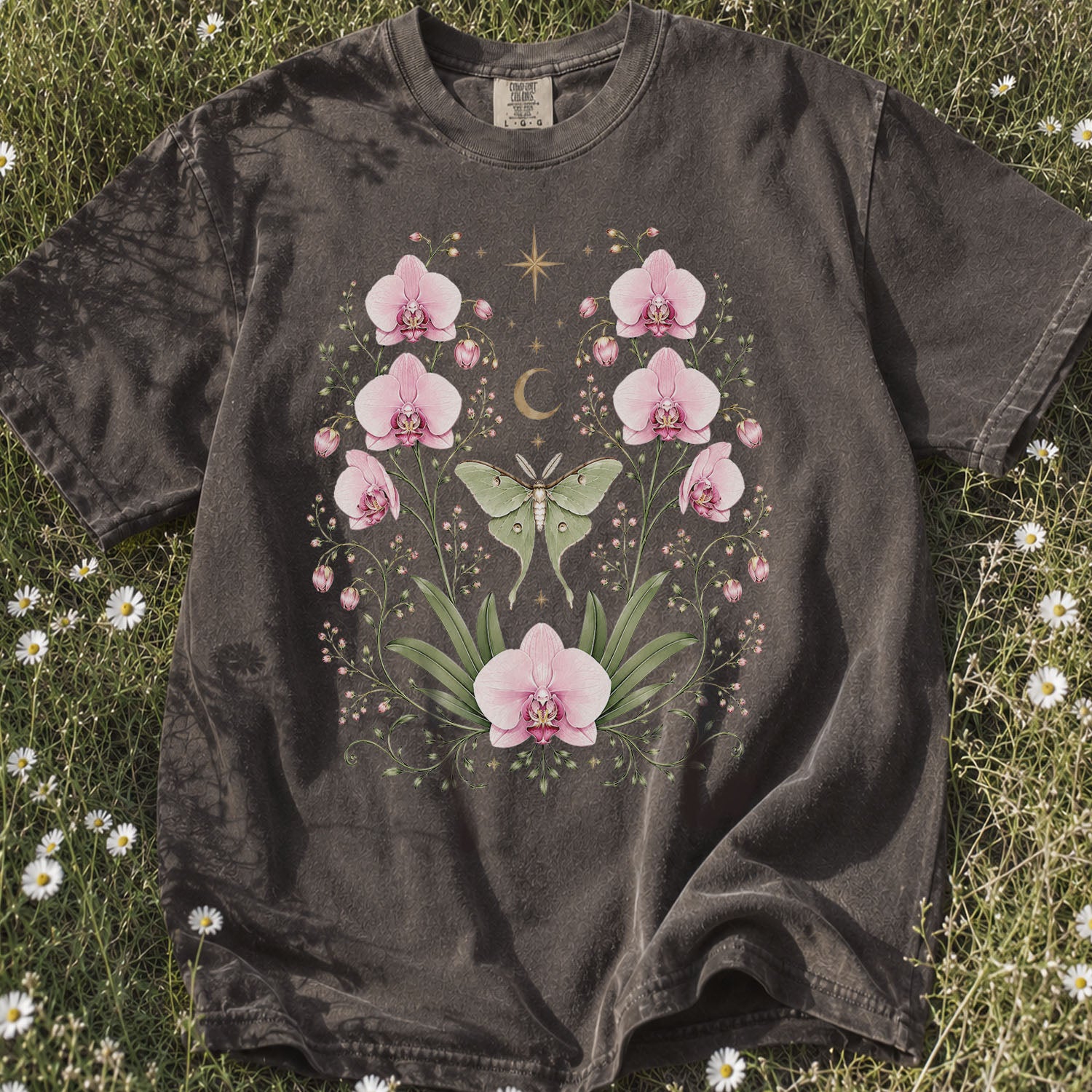 Moonlit Pink Orchid Flower T-Shirt