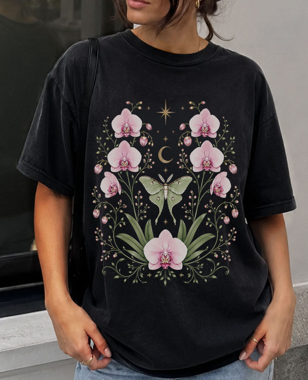 Moonlit Pink Orchid Flower T-Shirt