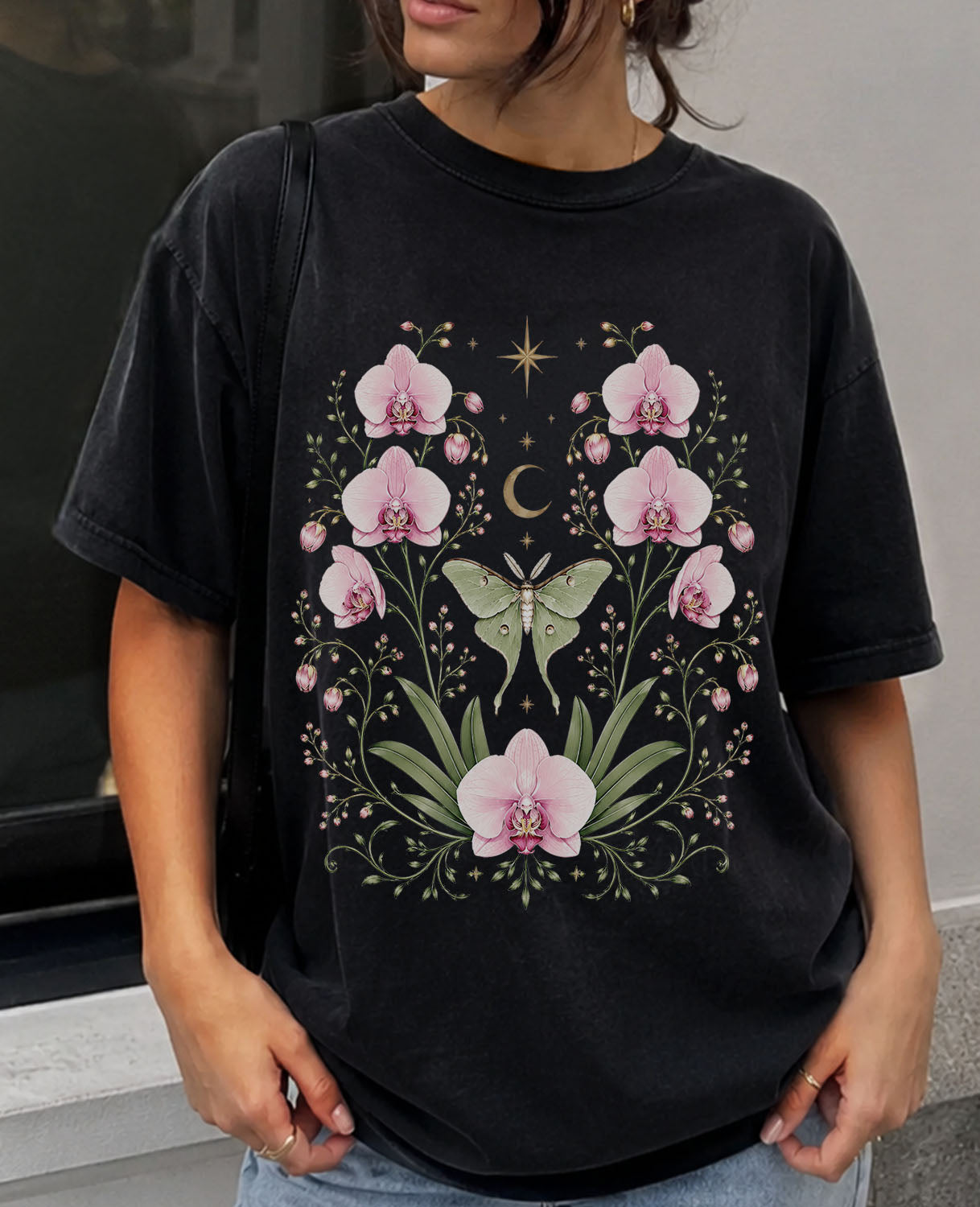Moonlit Pink Orchid Flower T-Shirt
