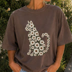 Daisy Cat Floral Graphic T-Shirt