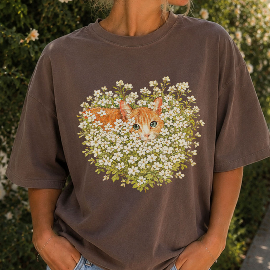 Orange Cat Wildflower T-Shirt