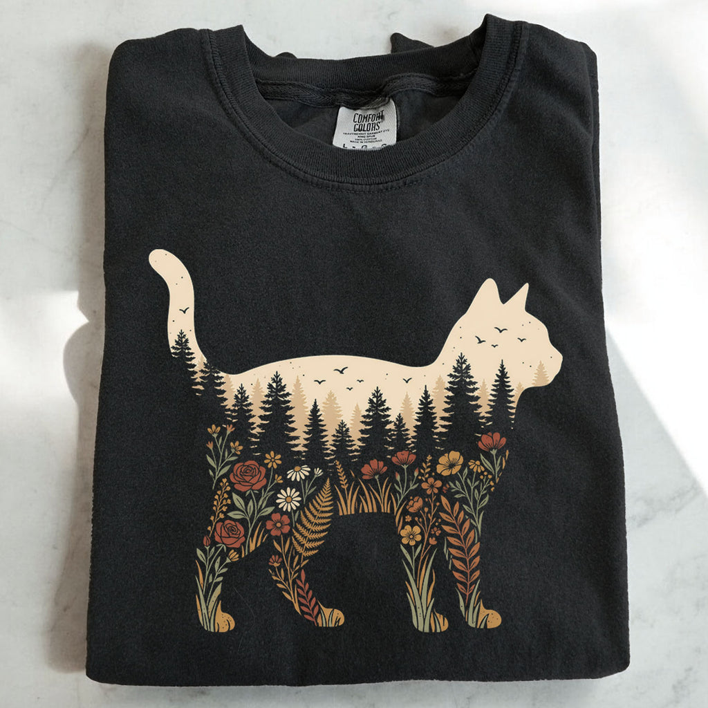 Cat Wildflower Graphic T-Shirt