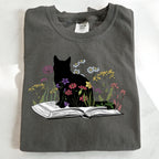 Black Cat Book in the Garden T-Shirt