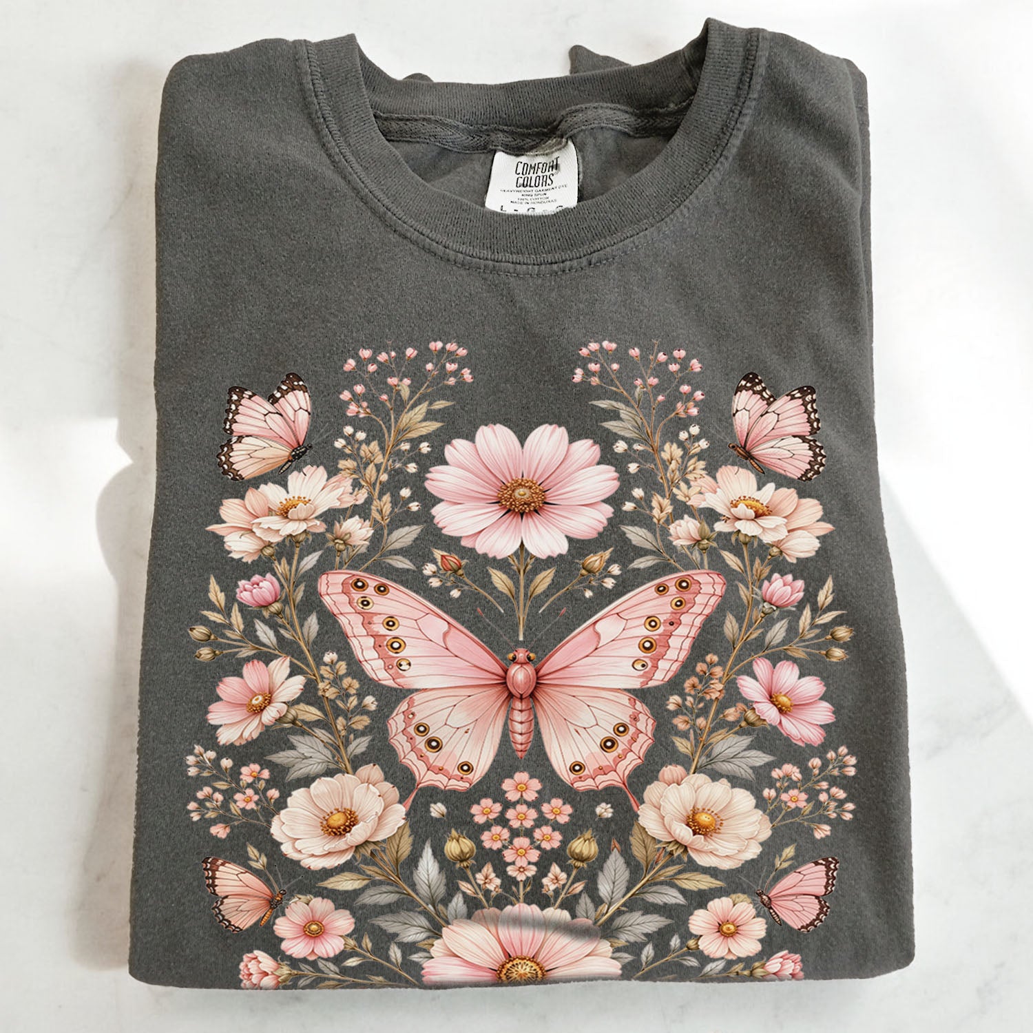 Pink Butterfly Graphic T-Shirt