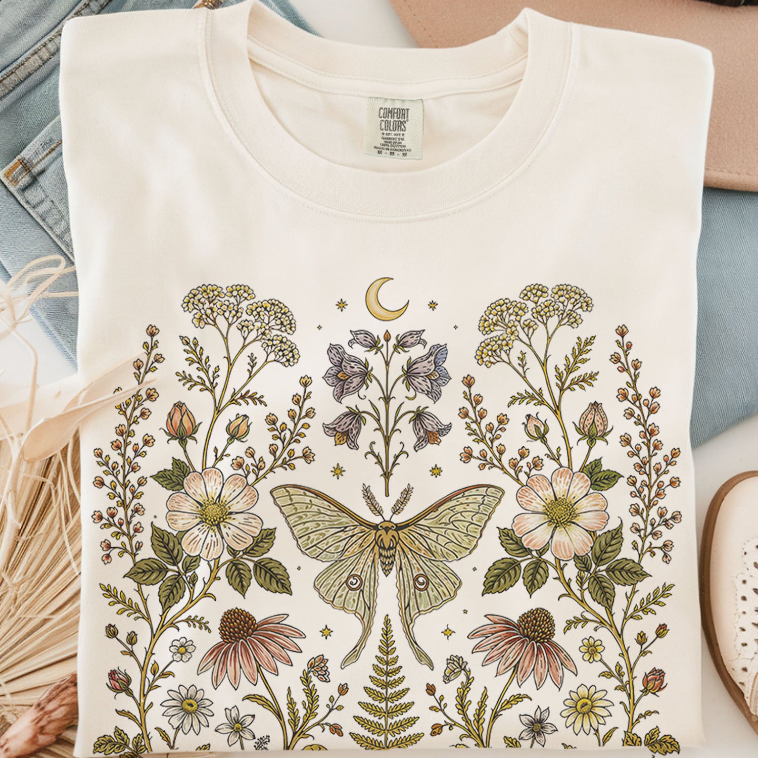 Whimsical Moth Wildflower T-Shirt