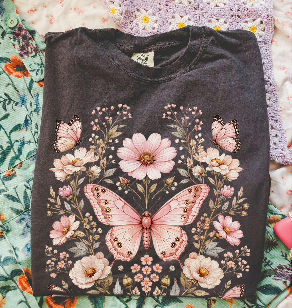 Pink Butterfly Graphic T-Shirt