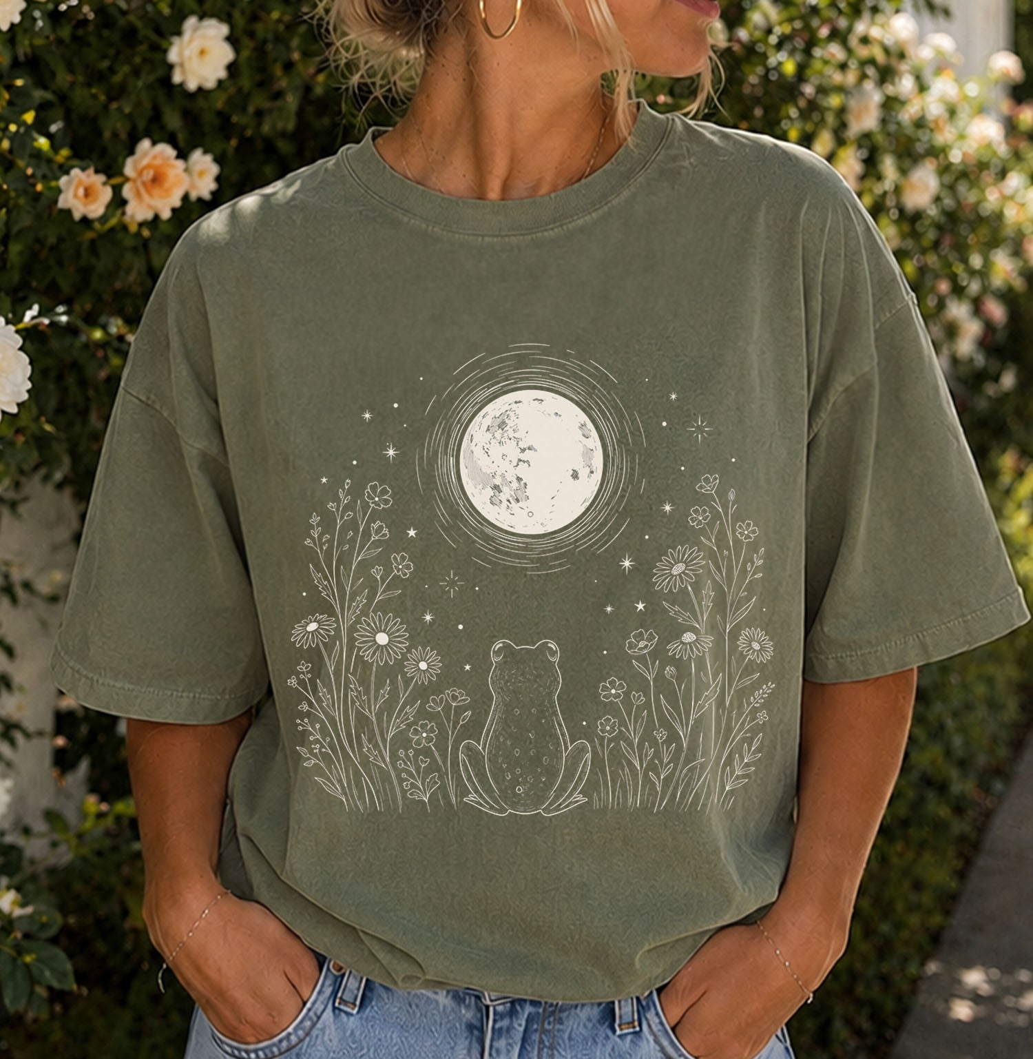 Frog Stargazing Moon T-Shirt