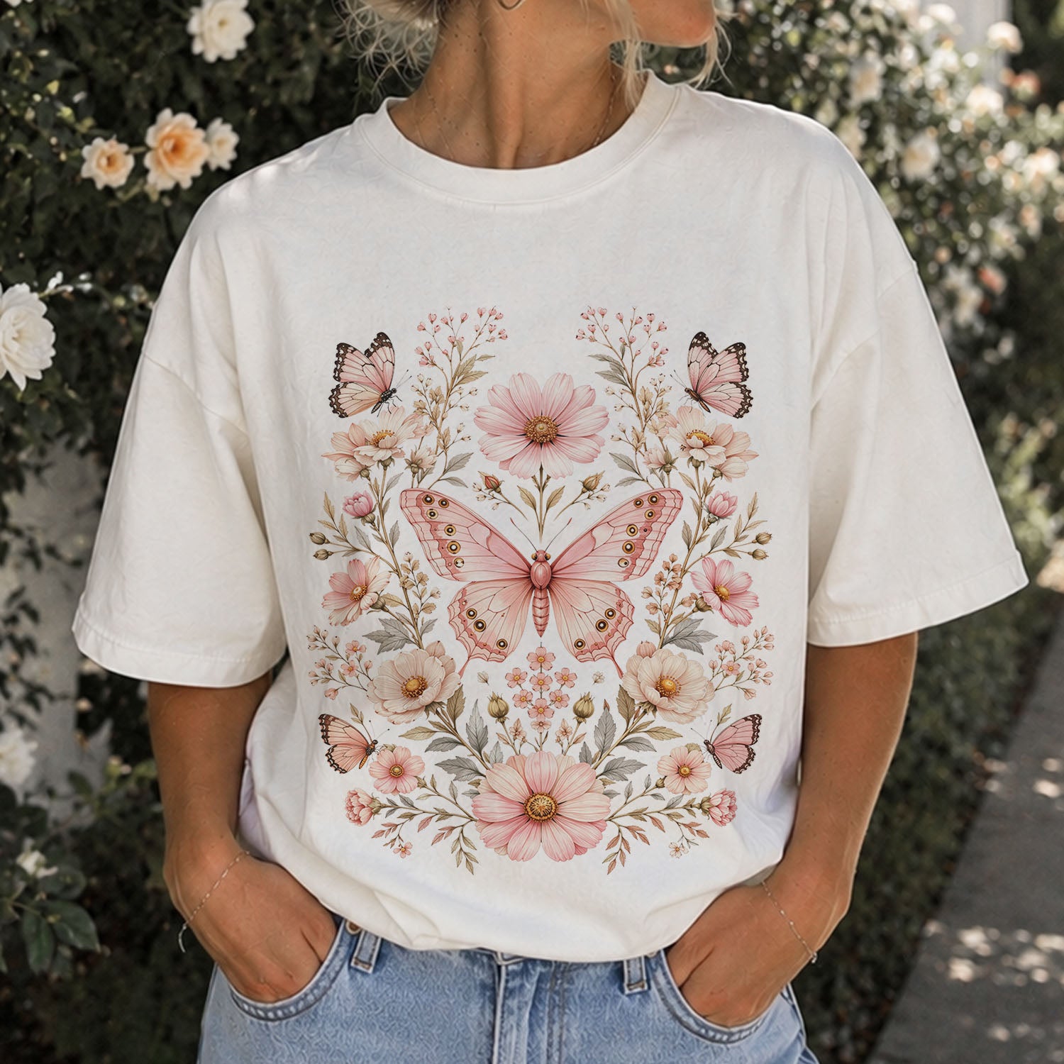 Pink Butterfly Graphic T-Shirt
