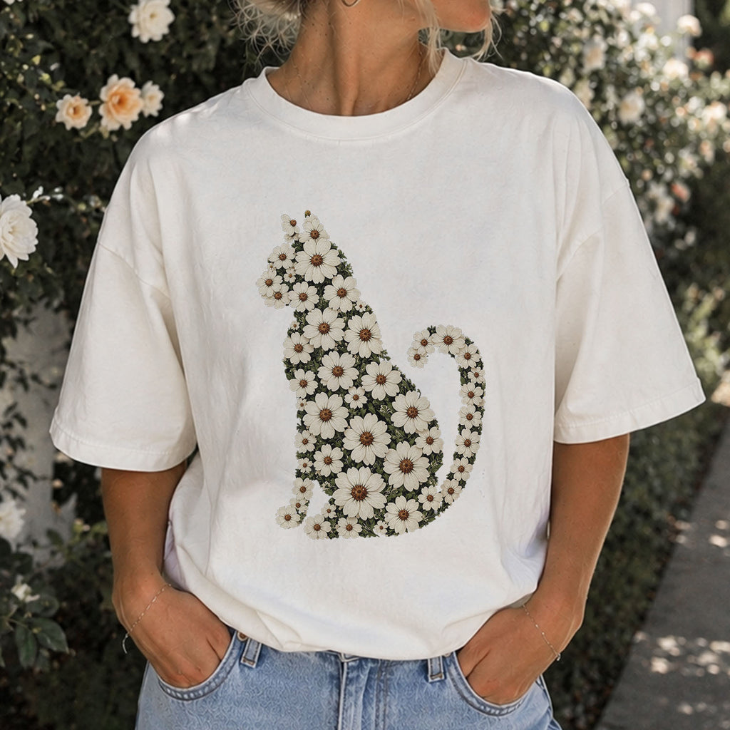 Daisy Cat Floral Graphic T-Shirt