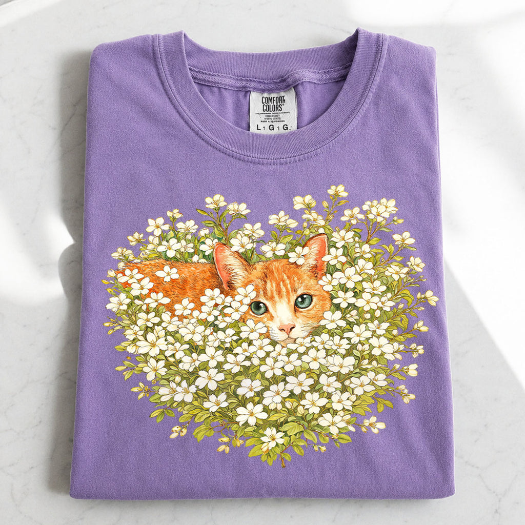 Orange Cat Wildflower T-Shirt