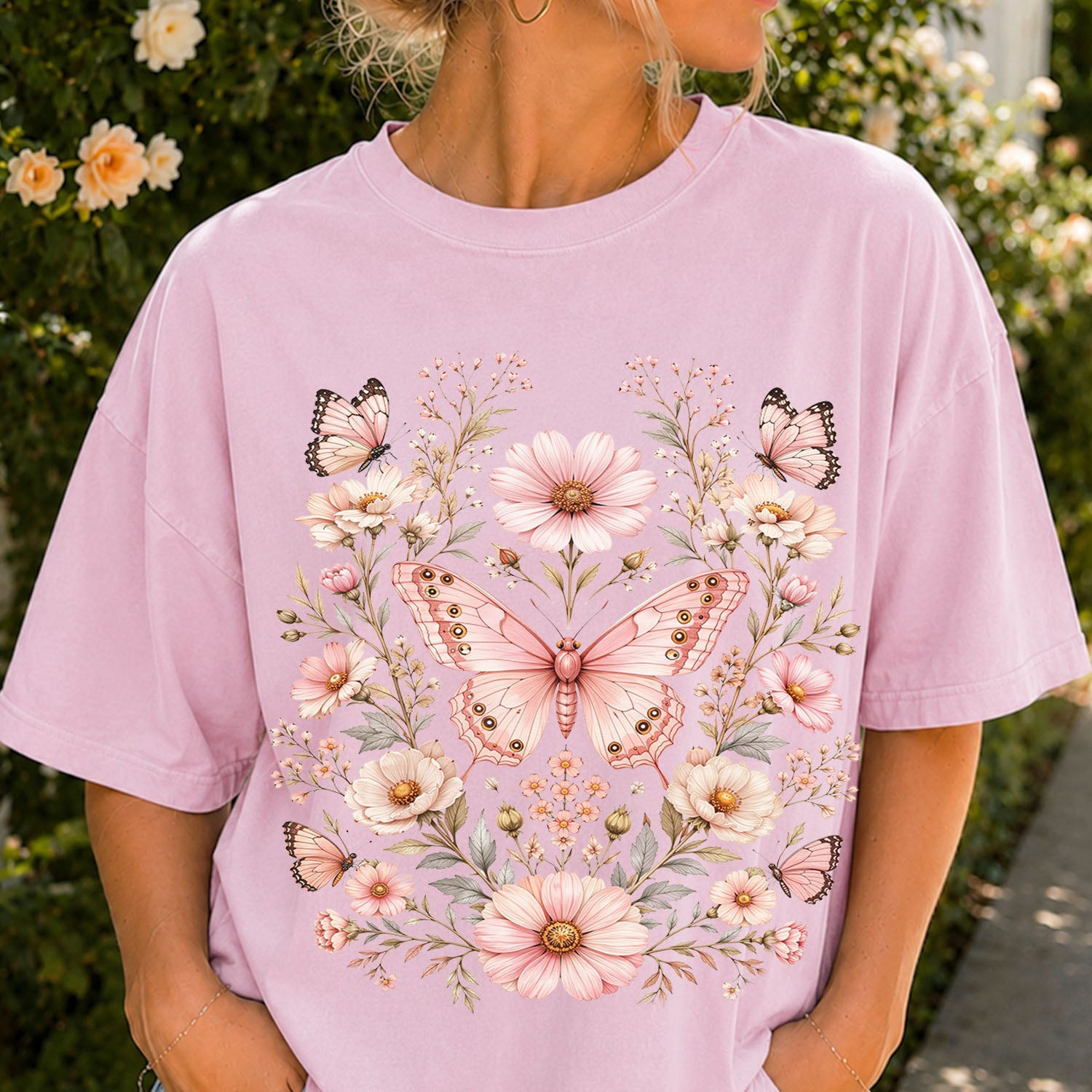 Pink Butterfly Graphic T-Shirt