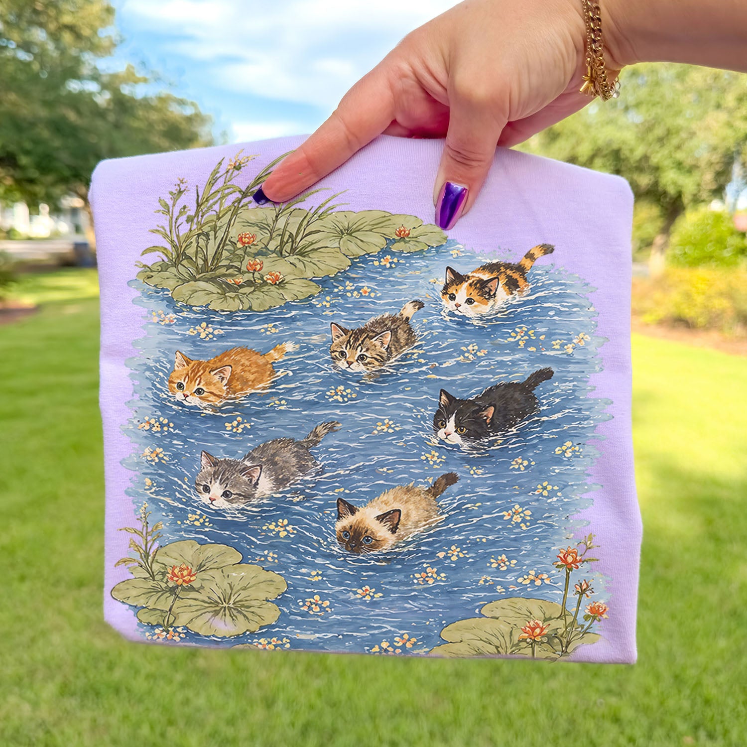 Swimming Cats in Pond T-Shirt