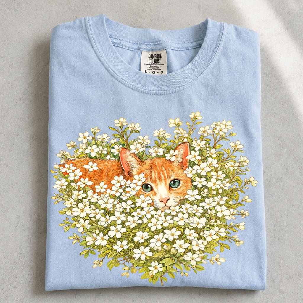 Orange Cat Wildflower T-Shirt