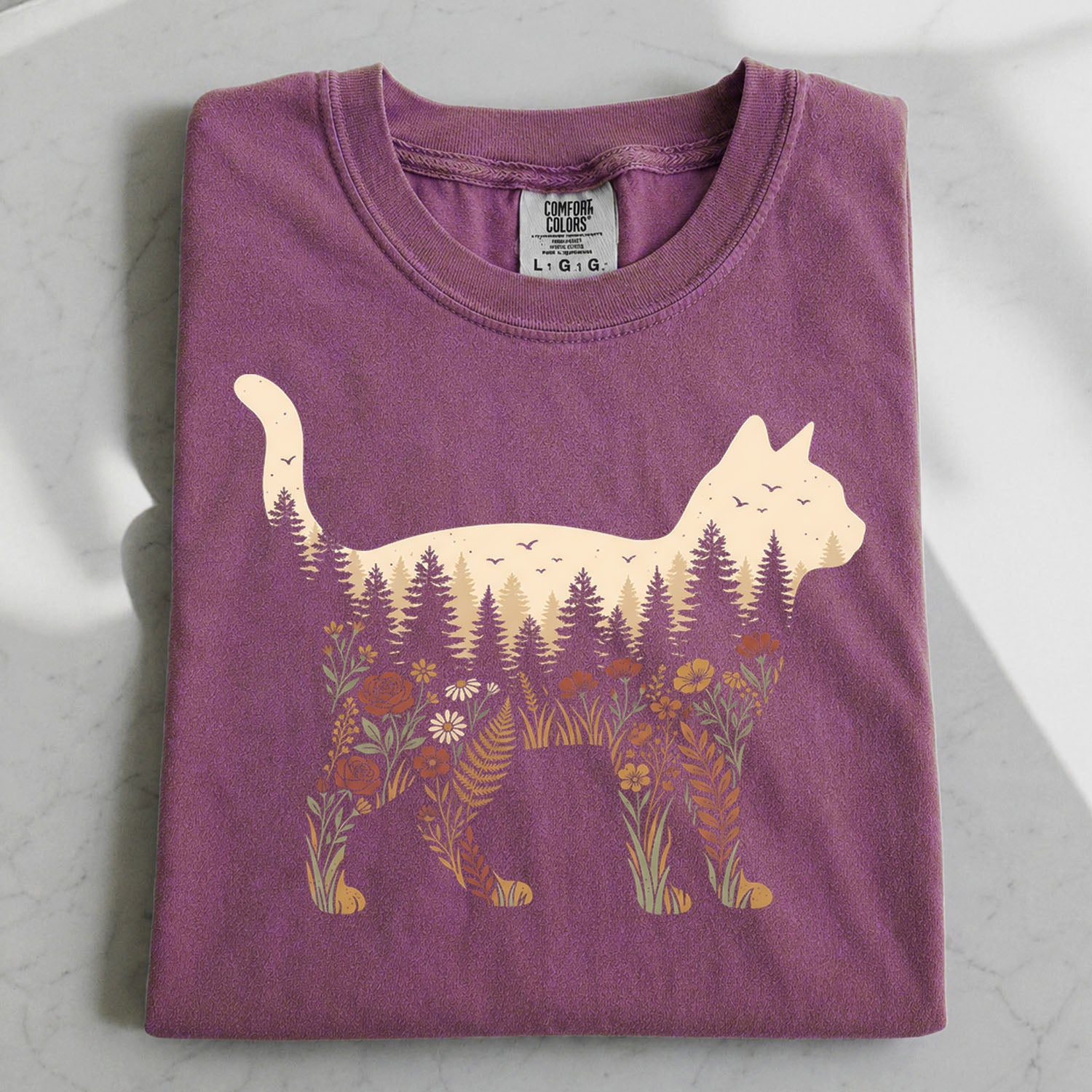 Cat Wildflower Graphic T-Shirt