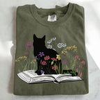 Black Cat Book in the Garden T-Shirt