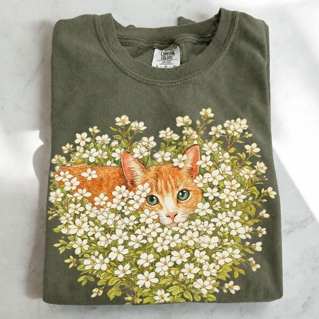Orange Cat Wildflower T-Shirt