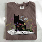 Black Cat Book in the Garden T-Shirt