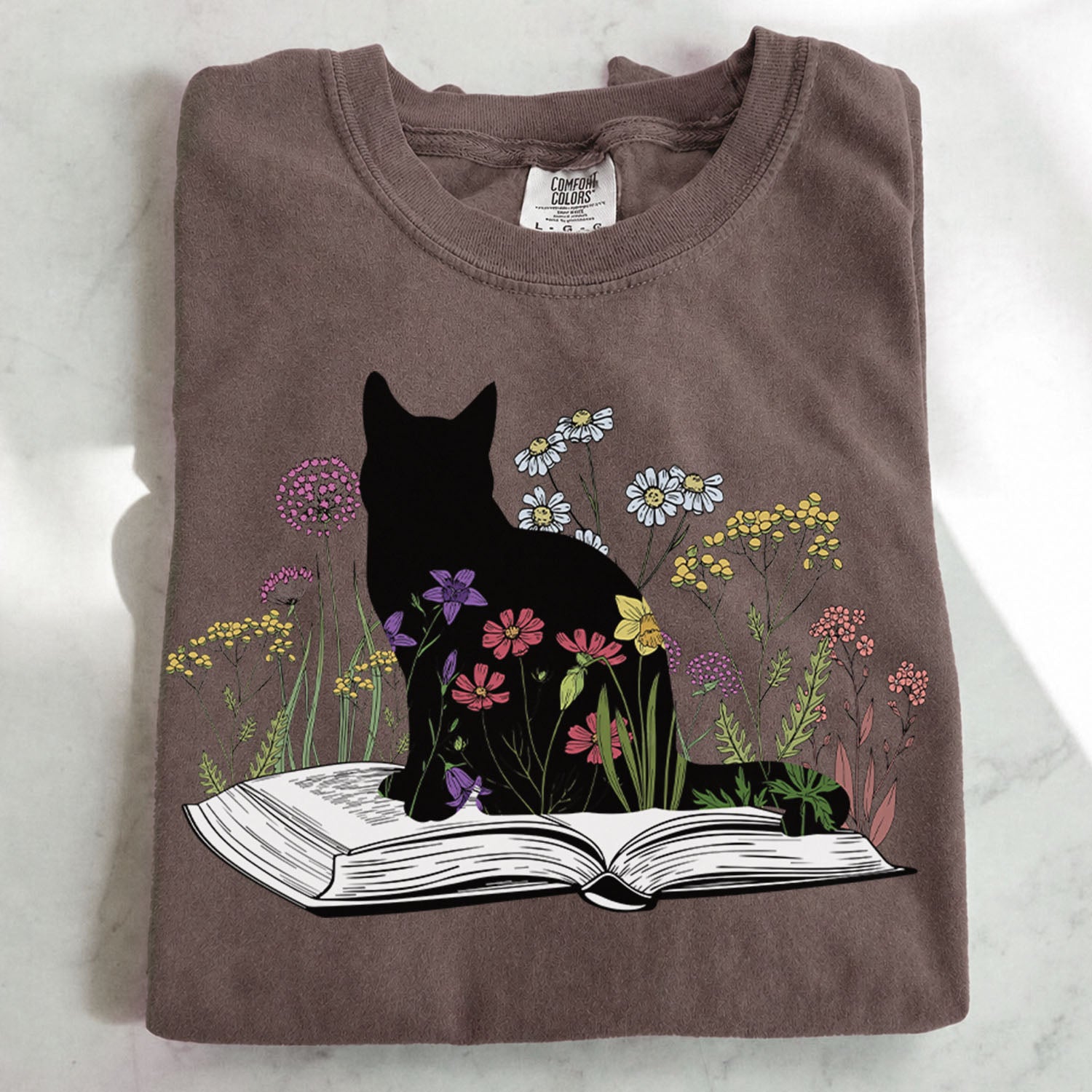 Black Cat Book in the Garden T-Shirt