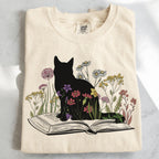 Black Cat Book in the Garden T-Shirt