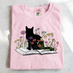 Black Cat Book in the Garden T-Shirt