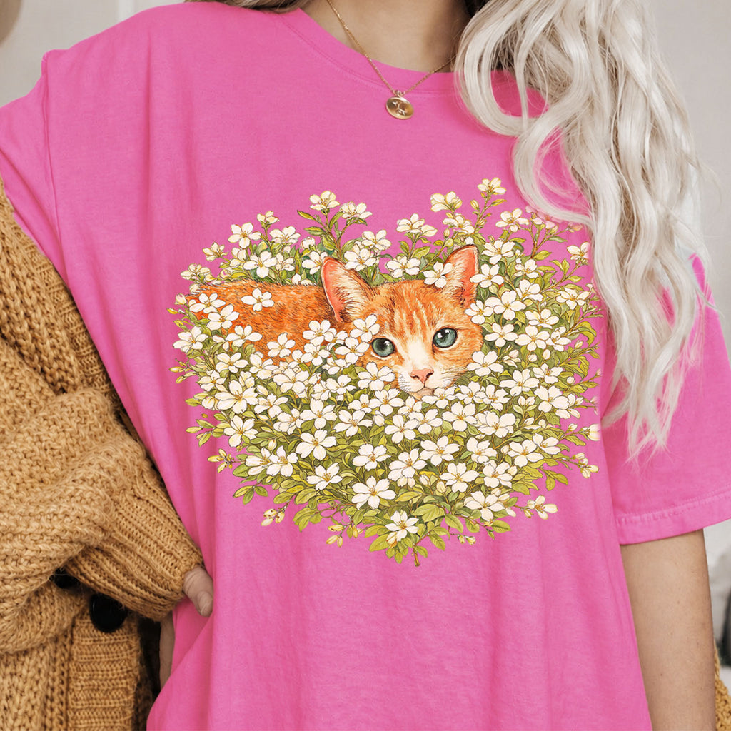 Orange Cat Wildflower T-Shirt