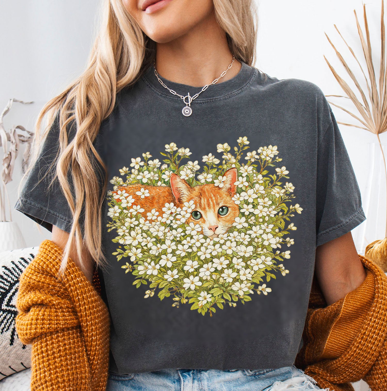 Orange Cat Wildflower T-Shirt