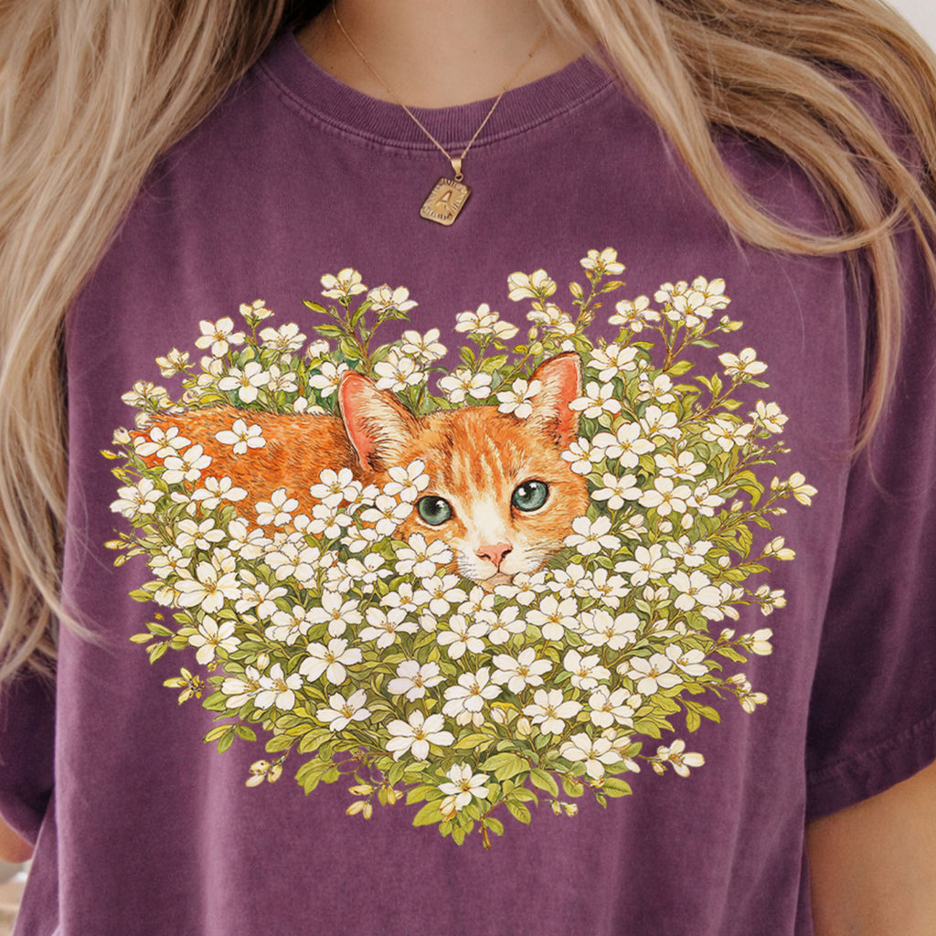 Orange Cat Wildflower T-Shirt