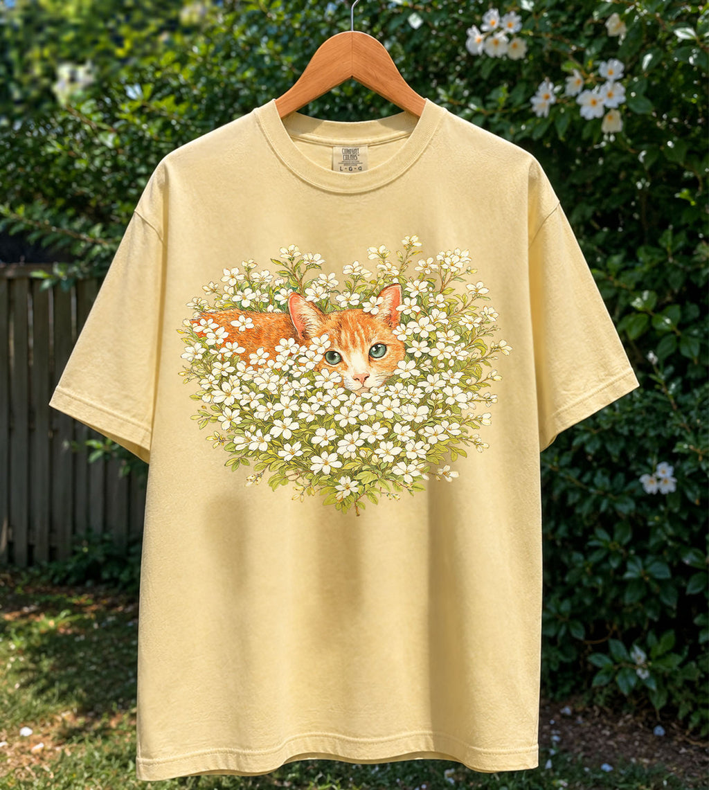 Orange Cat Wildflower T-Shirt