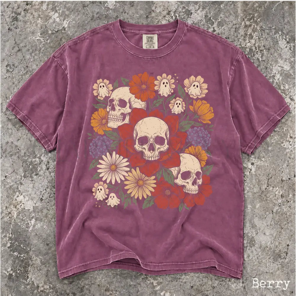 Skull Flower Comfort Colors T-Shirt - Berry / S - T-Shirt