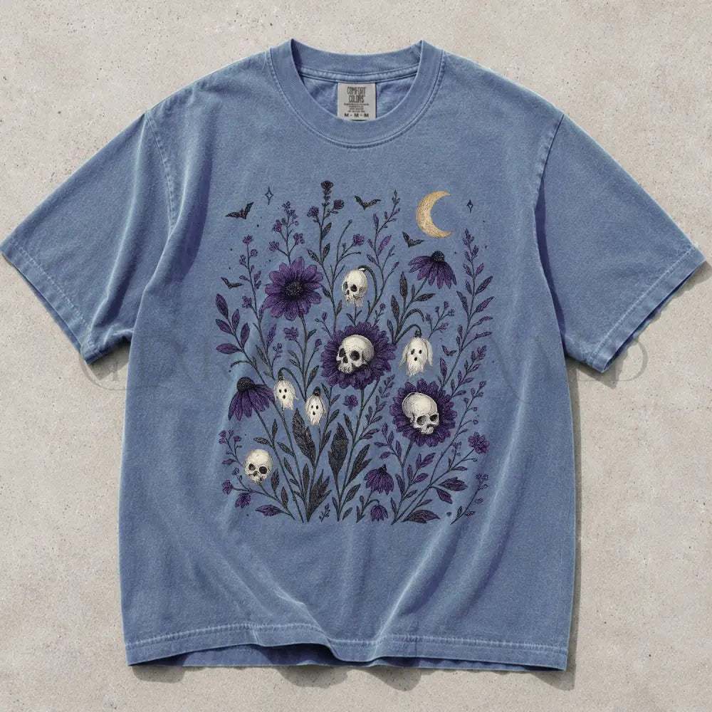 Skull Flower Comfort Colors T-Shirt - Blue Jean / S - T-Shirt