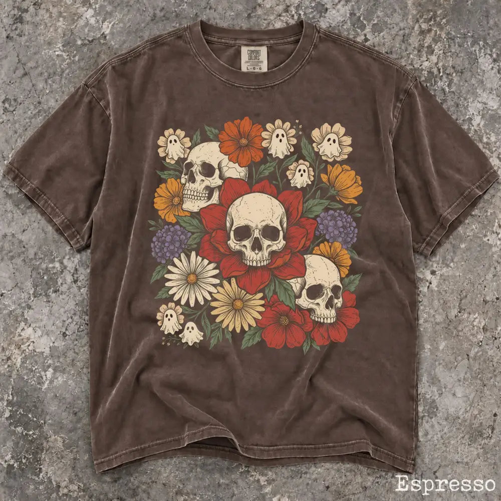 Skull Flower Comfort Colors T-Shirt - Espresso / S - T-Shirt