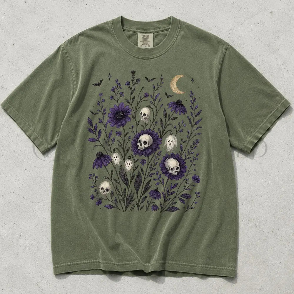 Skull Flower Comfort Colors T-Shirt - Moss / S - T-Shirt