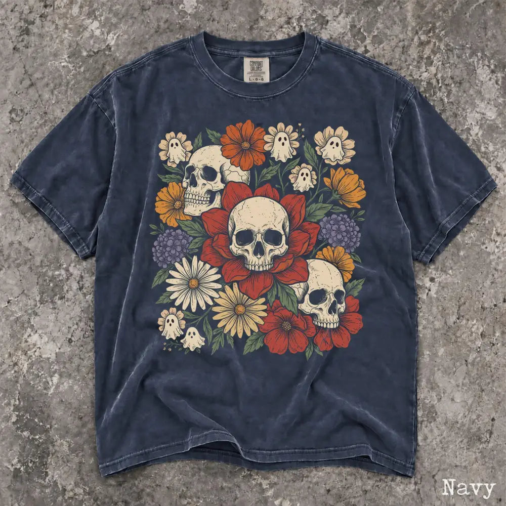 Skull Flower Comfort Colors T-Shirt - Navy / S - T-Shirt