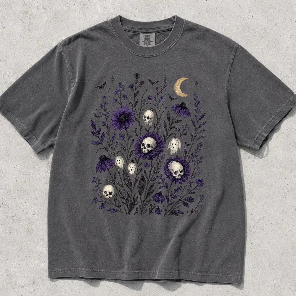 Skull Flower Comfort Colors T-Shirt - Pepper / S - T-Shirt
