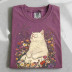 Sleeping Cat Flower T-shirt - Berry / S - T-Shirt