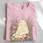 Sleeping Cat Flower T-shirt - Blossom / S - T-Shirt