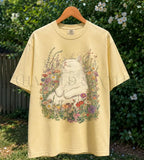 Sleeping Cat Flower T-shirt - Butter / S - T-Shirt