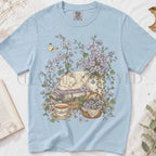 Sleeping Cat Purple Wildflower T-Shirt - T-Shirt