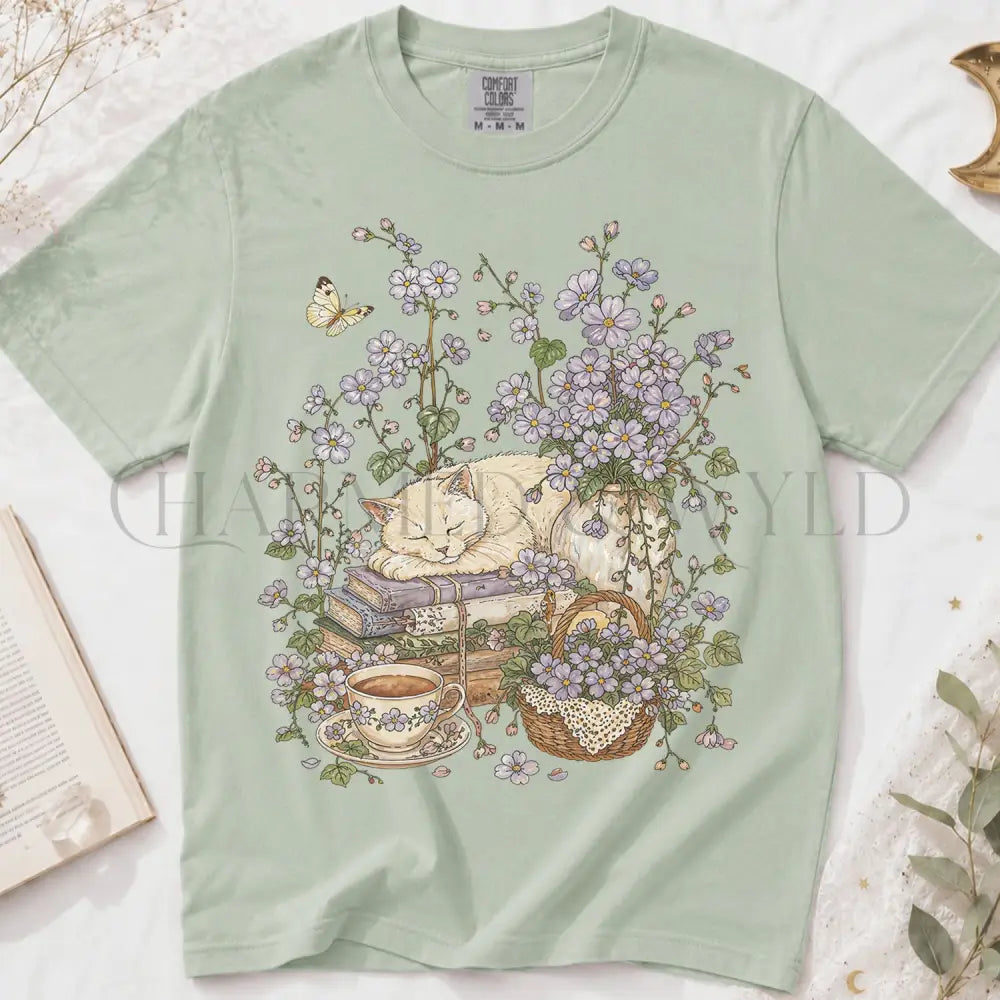 Sleeping Cat Purple Wildflower T-Shirt - Bay / S - T-Shirt